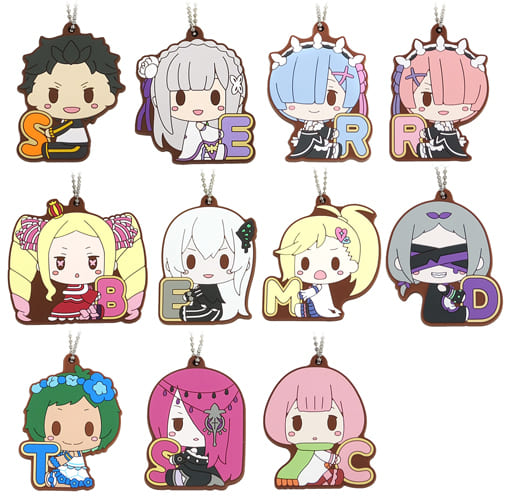 Emilia, etc. Re:ZERO -Starting Life in Another World- Ichiban Kuji Mildly Sweet Happy Life! Chokonokko Rubber Keychain Prize F All 11 Types Set Key Ring [USED]