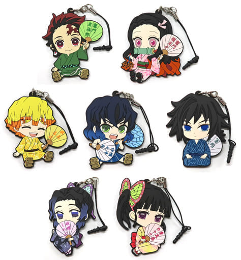 Nezuko Kamado, etc. Demon Slayer: Kimetsu no Yaiba Petanko Rubber Charm Summer Festival Ver. Vol.1 Randen X Eigamura Kyono Oshigoto 3 Limited All 7 Types Set Key Ring [USED]