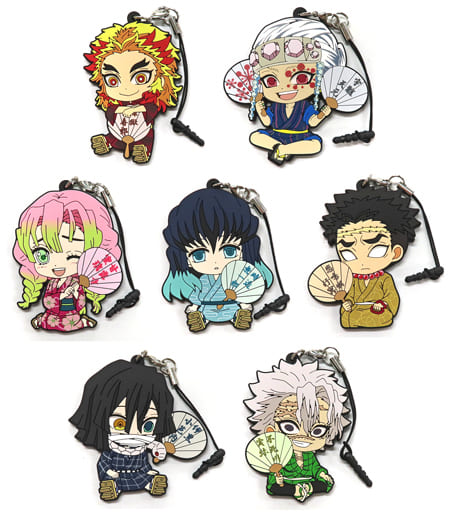 Kyojuro Rengoku, etc. Demon Slayer: Kimetsu no Yaiba Petanko Rubber Charm Summer Festival Ver. Vol.2 Randen X Eigamura Kyono Oshigoto 3 Limited All 7 Types Set Key Ring [USED]