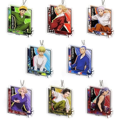 Manjirou Sano, etc. Tokyo Revengers Waku Doki Kuji Skateboard Visual Acrylic Key Chain Prize Q All 8 Types Set Key Ring [USED]