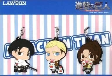 Levi Ackerman Erwin Smith Hange Zoe Attack on Titan Original Chimi Chara Rubber Strap Set LAWSON Limited Receipt ID Campaign Stamp Rally Course Prize Key Ring [USED]
