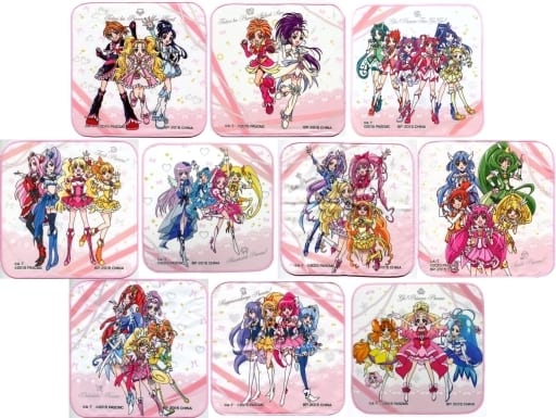 Cure Black, etc. Pretty Cure All Stars Ichiban Kuji Miracle Color Carnival Pretty Cure All Stars Mini Towel Prize E All 10 Types Set Towel [USED]
