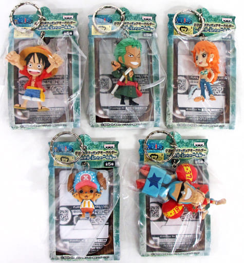 Monkey D. Luffy, etc. One Piece Deformed Figure Key Chain New World Straw Hat Pirates All 5 Types Set Key Ring [USED]