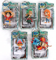 Monkey D. Luffy, etc. One Piece Deformed Figure Key Chain New World Straw Hat Pirates All 5 Types Set Key Ring [USED]