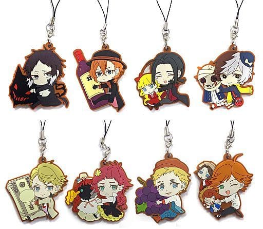 Chuuya Nakahara, etc. Bungo Stray Dogs Pitacolle Rubber Strap Black All 8 Types Set Key Ring [USED]