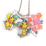 8. Pikachu Mega Gardevoir & Mega Gallade Pokemon Die cut Acrylic Charm Collection Mega Poncho Wearing Pikachu Pokemon Center Limited Key Ring  [USED]