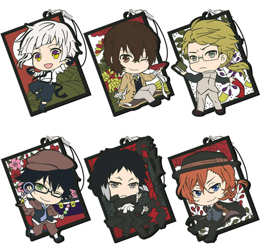 Osamu Dazai, etc. Bungo Stray Dogs Tojicolle Rubber Charm Floral Playing Cards Pattern All 6 Types Set Key Ring [USED]