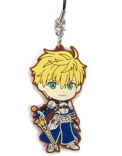 Saber/Arthur Pendragon [Prototype] Servant Boys Ver. Fate/Grand Order Ichiban Kuji Kengo Issen: Miyamoto Musashi, Koko ni Suizan! Kyun Chara Illustrations Rubber Charm Prize G Key Ring [USED]