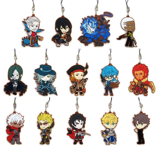 Archer/Emiya Alter Servant Boys Ver., etc. Fate/Grand Order Ichiban Kuji Kengo Issen: Miyamoto Musashi, Koko ni Suizan! Kyun Chara Illustrations Rubber Charm Prize G All 14 Types Set Key Ring [USED]