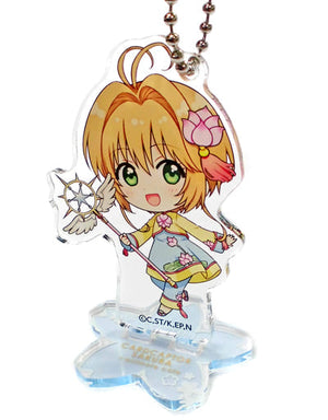 Kinomoto Sakura Battle Costume/Blue Cardcaptor Sakura Clear Card x animatecafe Trading Acrylic Stand Keychain Fukuoka Tenjin Limited Key Ring  [USED]