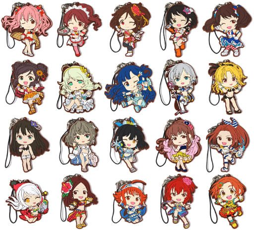Rin Shibuya, etc. THE iDOLM@STER Cinderella Girls Ichiban Kuji Intense Heat! Rubber Charm Kyun Chara Illustrations Prize E All 20 Types Set Key Ring [USED]
