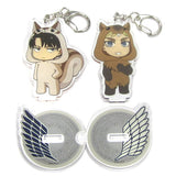 Levi & Erwin Season 3 Ver. Animalkko Acrylic Keychain Set 2 Set With Dedicated Stand Attack on Titan C95 Goods Key Ring [USED]