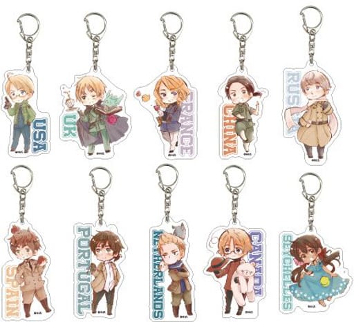 America, etc. Hetalia Worldstars Acrylic Key Chain 02 All 10 Types Set Key Ring [USED]