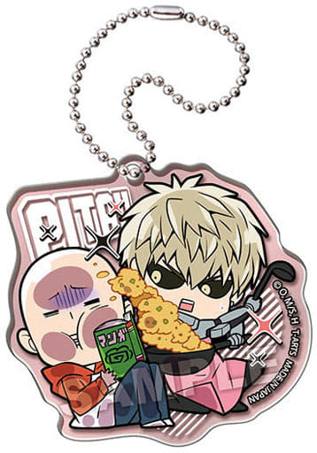 Saitama Genos One Punch Man Pita! Deformed Acrylic Key Chain Key Ring [USED]