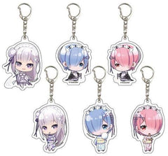 Emilia, etc. Re:ZERO -Starting Life in Another World- Acrylic Key Chain Mini Character Summer Ver. All 6 Types Set Key Ring [USED]