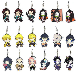 All 18 Types Set Rubber Strap Kyun Chara Illustrations Ichiban Kuji Demon Slayer: Kimetsu no Yaiba Prize F Key Ring [USED]