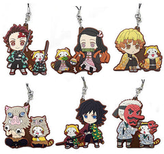 Tanjiro Kamado, etc. Demon Slayer: Kimetsu no Yaiba Rubber Charm Raccoon Rascal Collaboration All 6 Types Set Key Ring [USED]