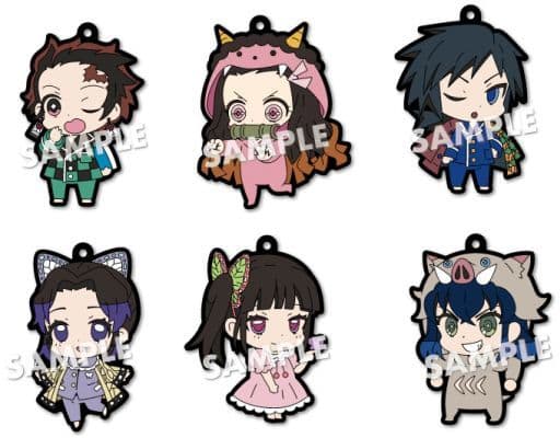 Nezuko Kamado, etc. Demon Slayer: Kimetsu no Yaiba Eformed Paja Chara Rubber Charm 3rd All 6 Types Set Key Ring [USED]