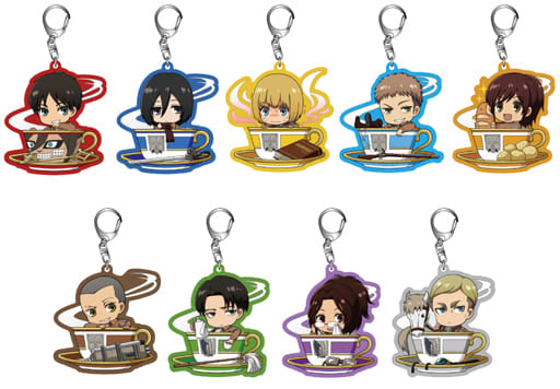 Mikasa Ackerman, etc. Attack on Titan Trading Acrylic Key Chains Cup in Series All 9 Types Set Key Ring [USED]