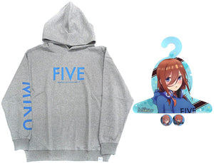 Nakano Miku FIVE Hoodie With Character Hangers & 2 Tin Badges Gray XL Size The Quintessential Quintuplets SS Character apparel [USED]