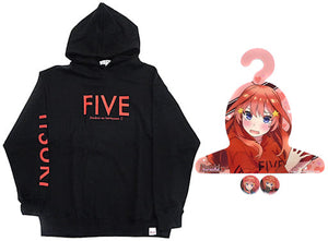 Nakano Itsuki FIVE Foodie With Character Hangers and 2 Tin Badges Black XL Size The Quintessential Quintuplets SS Character apparel [USED]