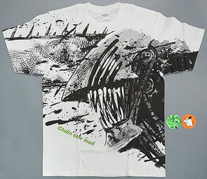 Chainsaw Man Black Chainsaw Man Full Graphic T-Shirt White Black XL Size Jump Characters Store Limited with 2 Tin Badges Can Badge [USED]