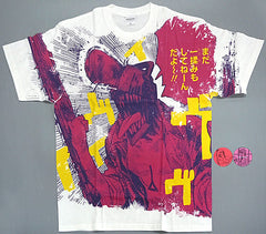 Chainsaw Man Pink Chainsaw Man Full Graphic T-Shirt White Pink Size: L Jump Characters Store Limited with 2 Tin Badges Can Badge [USED]