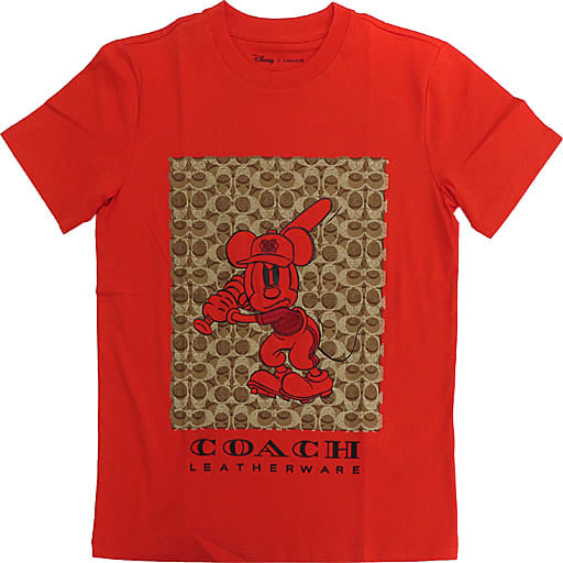 Mickey Mouse Baseball Disney X Coach Signature T-Shirt Red Women's Size M The Play Collection Limited Character apparel [USED]