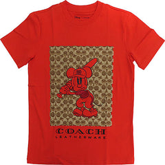 Mickey Mouse Baseball Disney X Coach Signature T-Shirt Red Women's Size M The Play Collection Limited Character apparel [USED]
