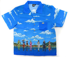 Golden Wind JoJo's Bizarre Adventure Aloha Shirt Blue Green Size: L Anime 10th Anniversary Exhibition Limited Made-to-Order Products Character apparel [USED]