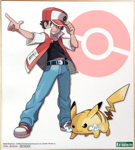 Red Pikachu Pokemon Arigahitoshi Newly Drawn illustration Shikishi KOTOBUKIYA Shop Pokemon Center Limited ARTFX J Ash with Pikachu 1/8 Pre-Painted PVC Purchase Bonus Shikishi [USED]