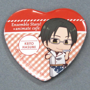 Keito Hasumi Ensemble Stars! X Animatecafe Trading Heart Shaped Can Badge Yumenosaki Cook Ver.A Group Can Badge [USED]