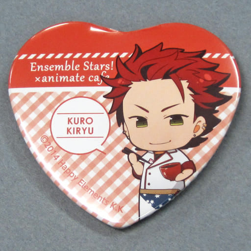 Kurou Kiryu Ensemble Stars! X Animatecafe Trading Heart Shaped Can Badge Yumenosaki Cook Ver.A Group Can Badge [USED]