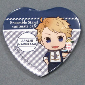 Arashi Narukami Ensemble Stars! X Animatecafe Trading Heart Shaped Can Badge Yumenosaki Cook Ver.A Group Can Badge [USED]
