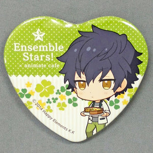 Jun Sazanami Ensemble Stars! X Animatecafe Trading Heart Shaped Can Badge Yumenosaki Picnic Ver.C Group Can Badge [USED]