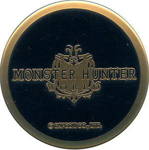 Title Logo MONSTER HUNTER: WORLD Monster Hunter Metal Tin Badge 15th Anniversary Exhibition The Quest Limited Naked Collaboration Can Badge [USED]