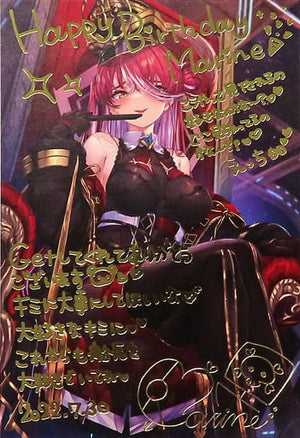 Houshou Marine Vtuber Hololive Newly Drawn by Akasa Ai Foil Stamped Reproduction Signature & Postcard with Message Birthday Anniversary 2022 Limited Birthday Anniversary Full Set Purchase Privilege Postcards [USED]