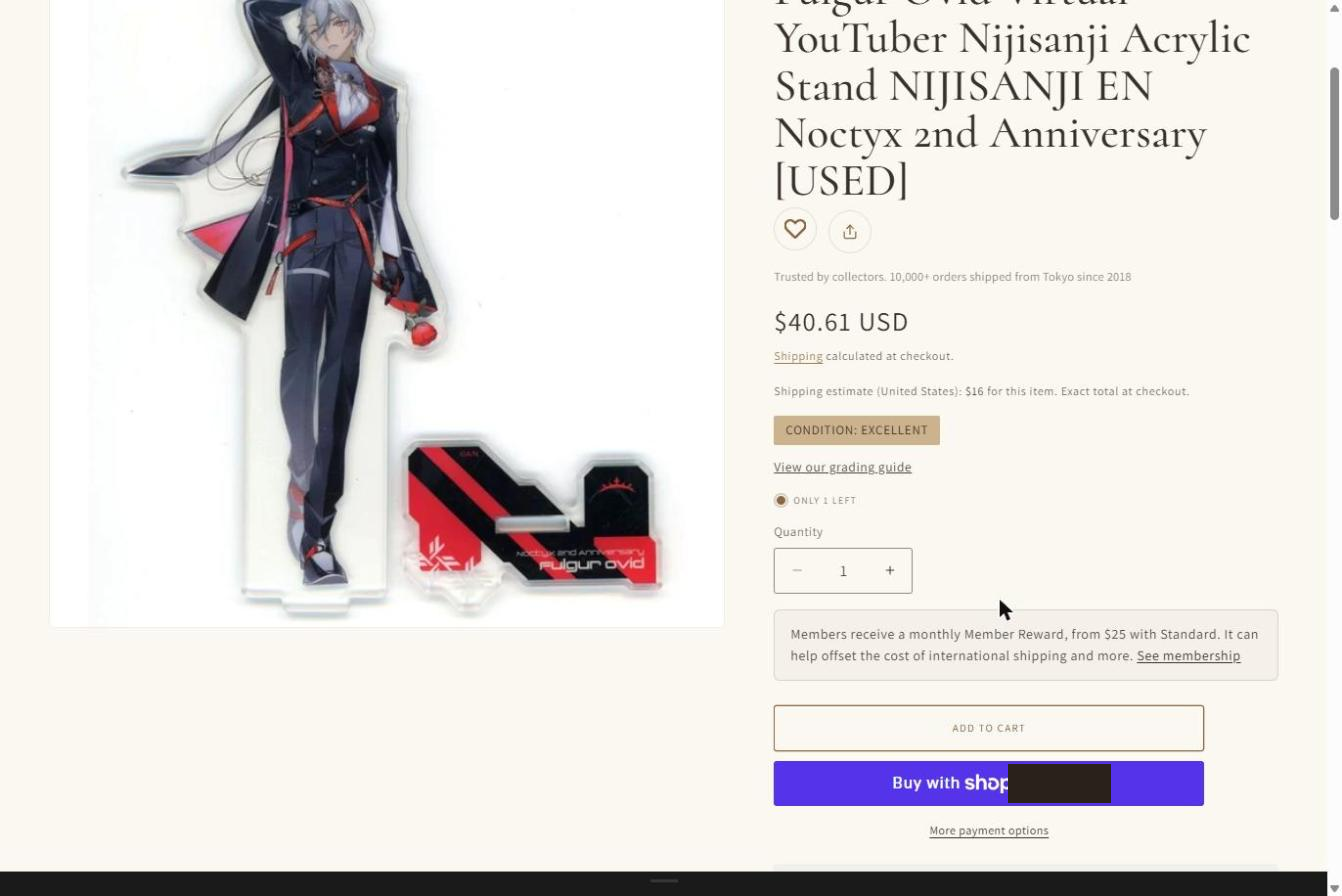 Product page with the price, condition grade, quantity, and the Add to cart button